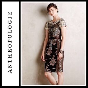 Byron Lars Beguile brocade sheath pencil dress in black/cream/gold - size 0​​